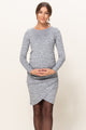 Heather Grey Two-Tone Hacci Knit Tulip Hem Maternity Dress