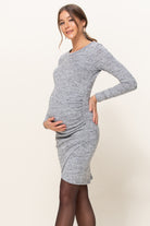 Heather Grey Two-Tone Hacci Knit Tulip Hem Maternity Dress
