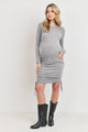 Heather Grey Adjustable Drawstring Sweater Knit Maternity Bodycon Dress