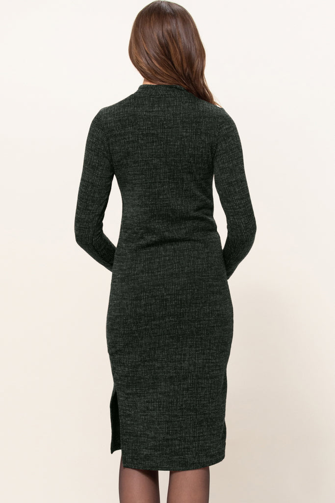 Olive Textured Sweater Knit Side Slit Maternity Bodycon Dress