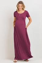 Magenta Round Neck Maternity Maxi Flared Dress