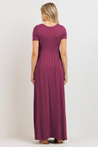 Magenta Round Neck Maternity Maxi Flared Dress