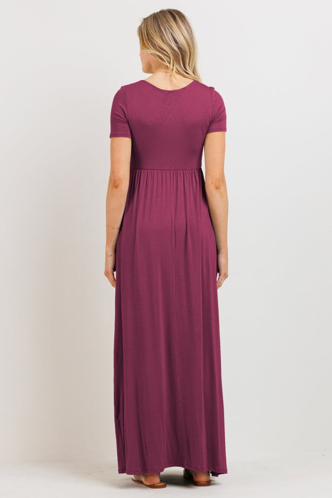 Magenta Round Neck Maternity Maxi Flared Dress