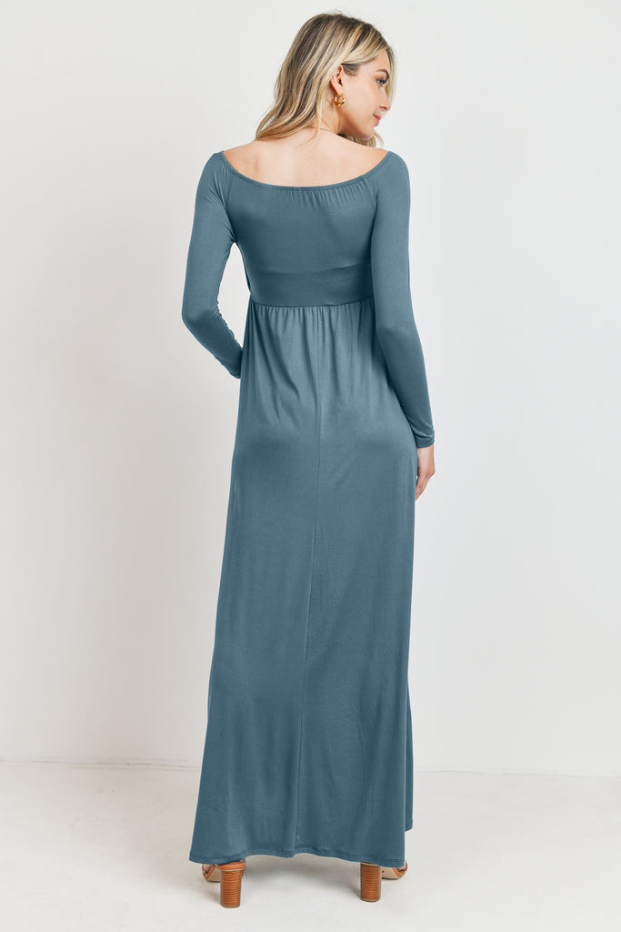 Turquoise Off Shoulder or Wide V-Neck Maternity Maxi Dress