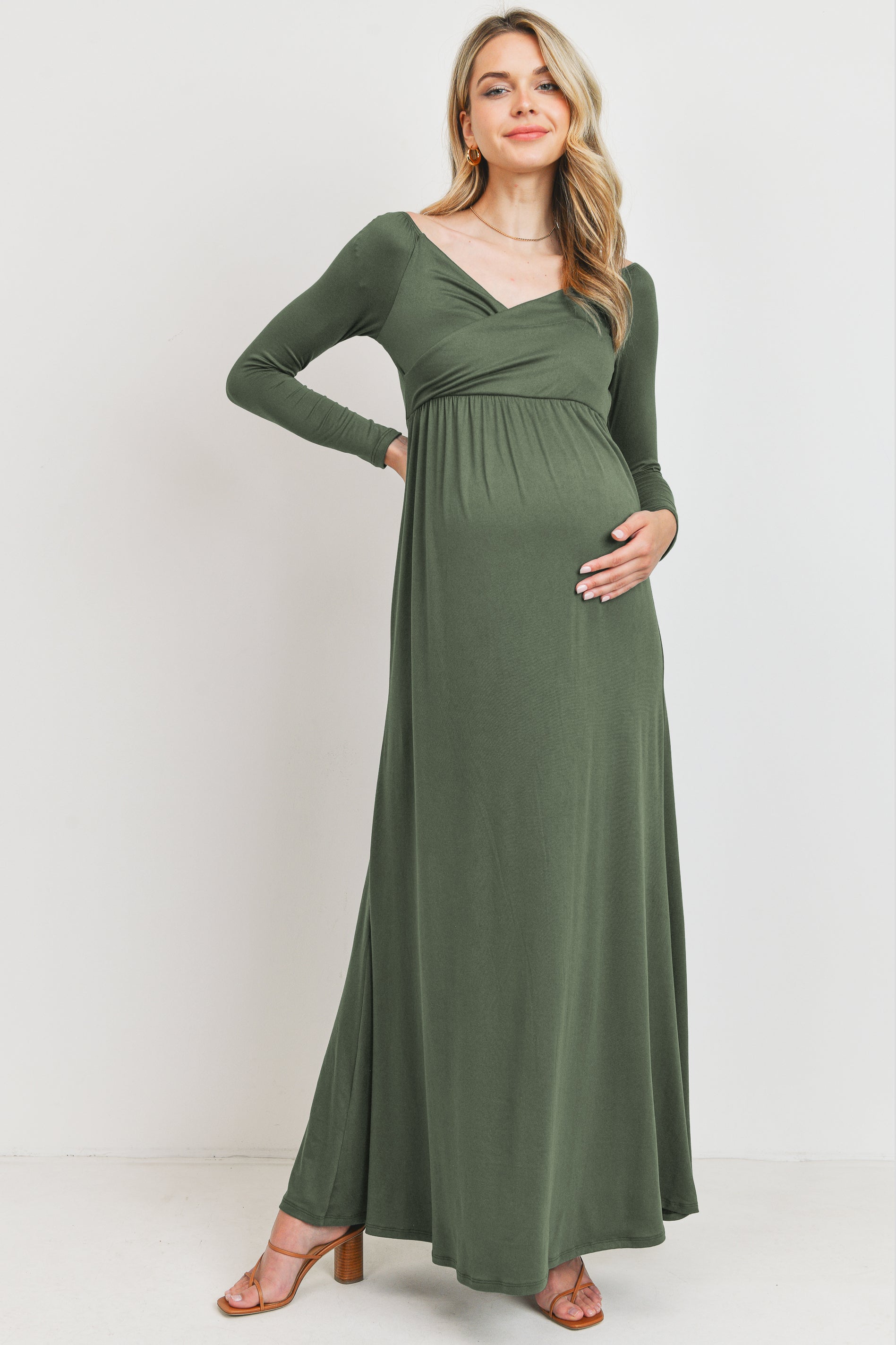 formal maternity maxi dress Long Sleeve V Neck Evening Dress | Long Sleeve V Neck Evening Dress Dress