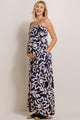 Navy/Taupe Floral Ruched Tube Top Maternity Maxi Dress