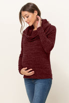 Burgundy Cowl Neck Sweater Knit Maternity Top