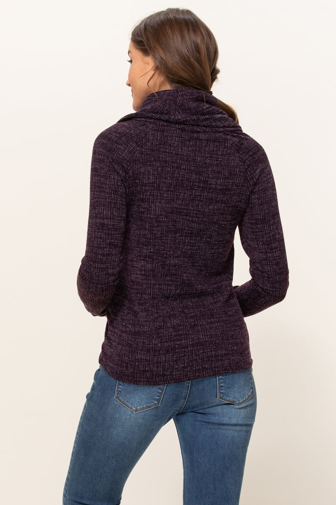 Purple Cowl Neck Sweater Knit Maternity Top