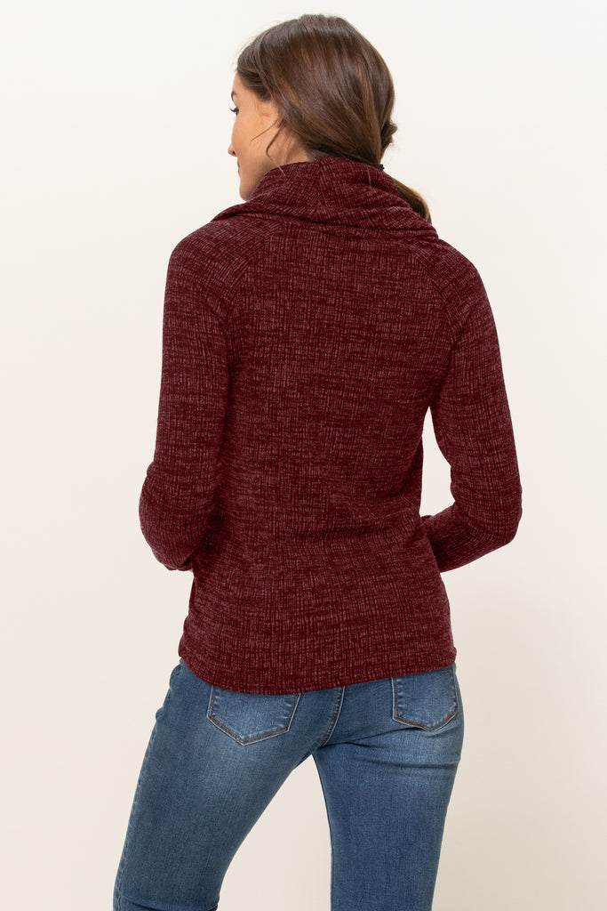 Burgundy Cowl Neck Sweater Knit Maternity Top