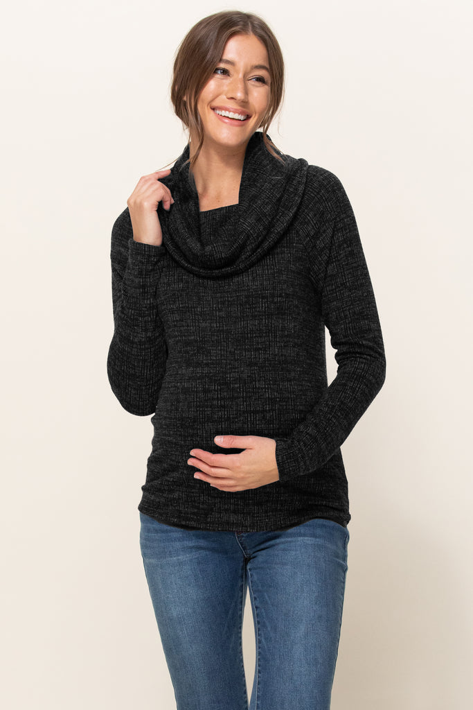 Black Cowl Neck Sweater Knit Maternity Top