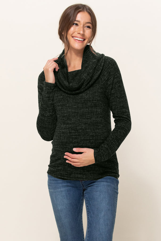 Olive Cowl Neck Sweater Knit Maternity Top