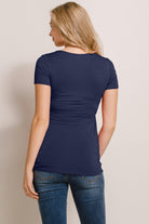 Navy V-Neck Wrap Maternity/Nursing Top