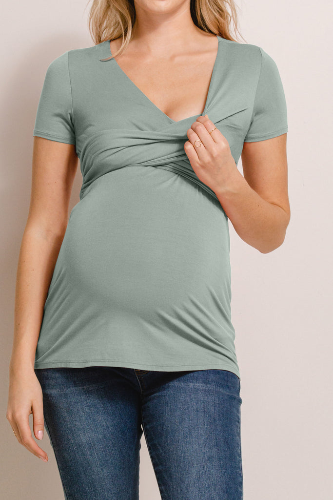Sage V-Neck Wrap Maternity/Nursing Top