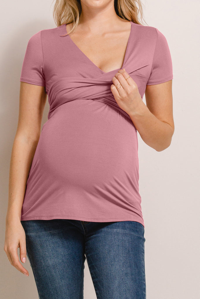 Mauve V-Neck Wrap Maternity/Nursing Top