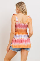 Coral/Purple Smocked Shoulder Tie Sleeveless Maternity Blouse