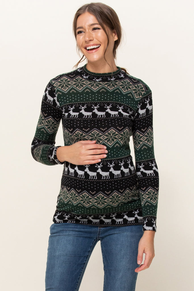 Green Leaf Sweater Knit Maternity Top