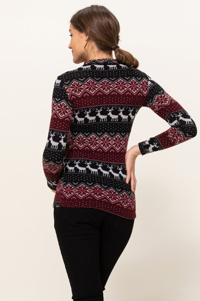 Burgundy Leaf Sweater Knit Maternity Top