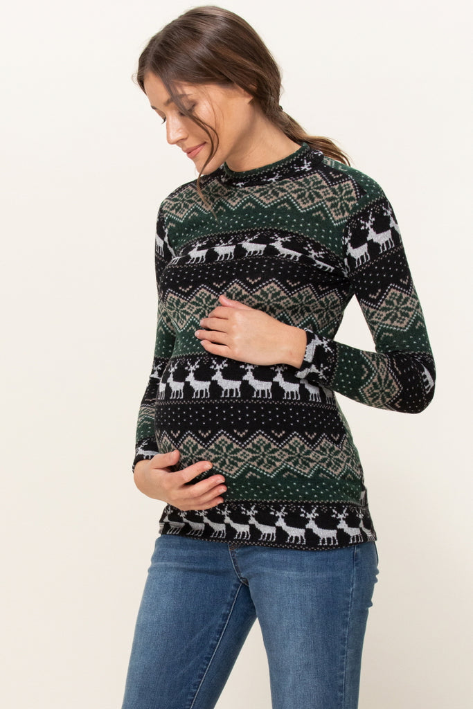 Green Leaf Sweater Knit Maternity Top