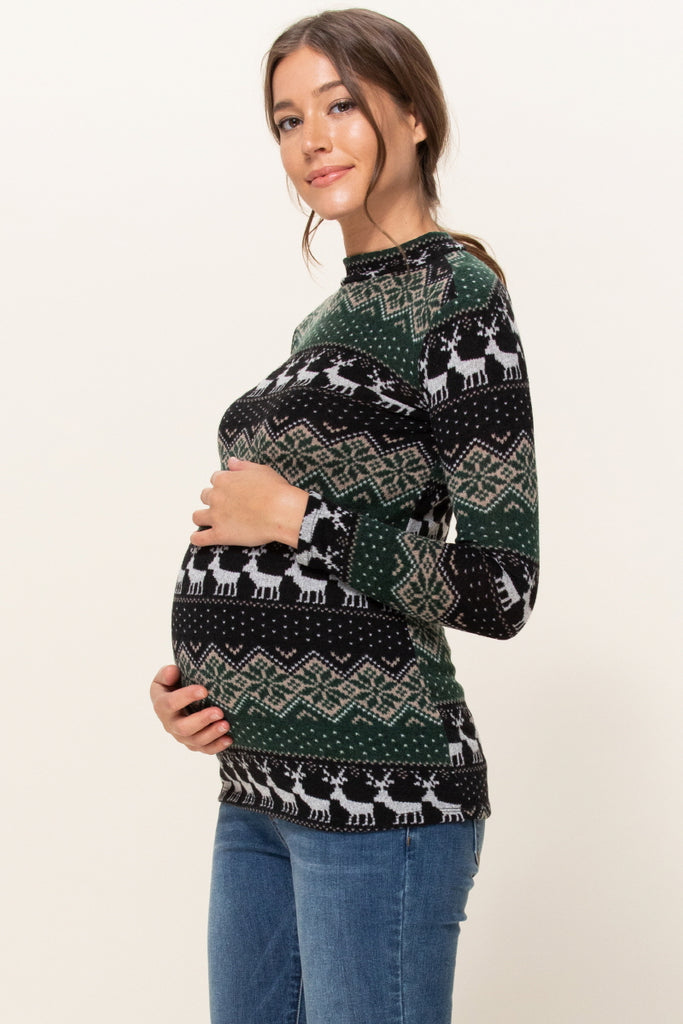 Green Leaf Sweater Knit Maternity Top