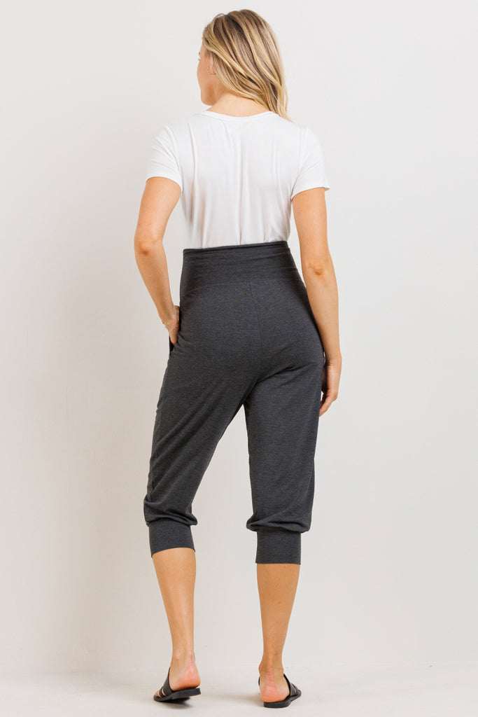 Charcoal Side Pocket Maternity Capri Jogger Pants