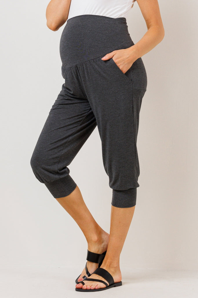 Charcoal Side Pocket Maternity Capri Jogger Pants