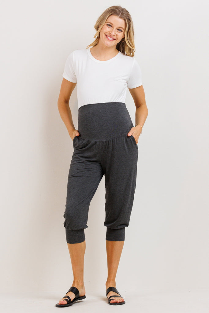 Charcoal Side Pocket Maternity Capri Jogger Pants