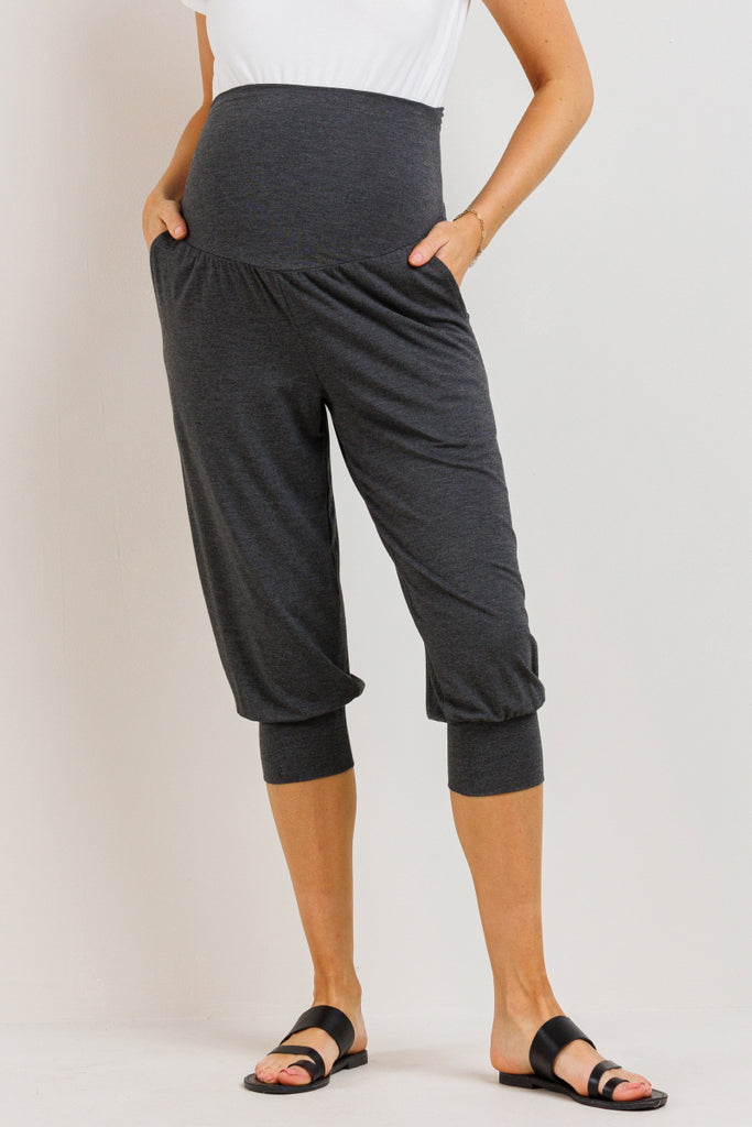 Charcoal Side Pocket Maternity Capri Jogger Pants