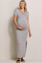 Heather Grey X-String Neck Ruched Maternity Maxi Dress