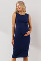 Navy Ribbed Twist Detail Front Maternity Dress