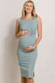 Sage Ribbed Twist Detail Front Maternity Dress