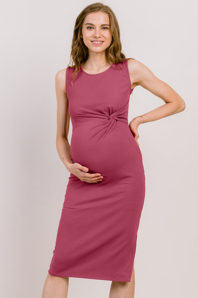 Berrice Ribbed Twist Detail Front Maternity Dress