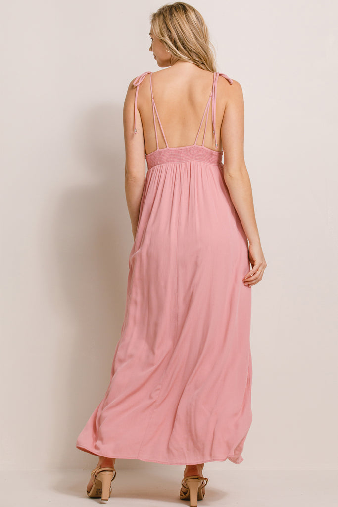 Rose V-Neck Open Back Maxi Maternity Dress