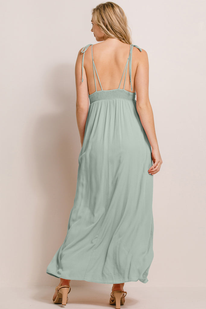 Sage V-Neck Open Back Maxi Maternity Dress