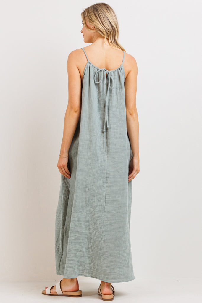 Sage Tunnel Strap Pocket Maternity Maxi Dress