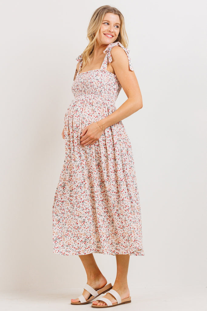 Blush Ditsy Floral Smocking Top Midi Maternity Dress