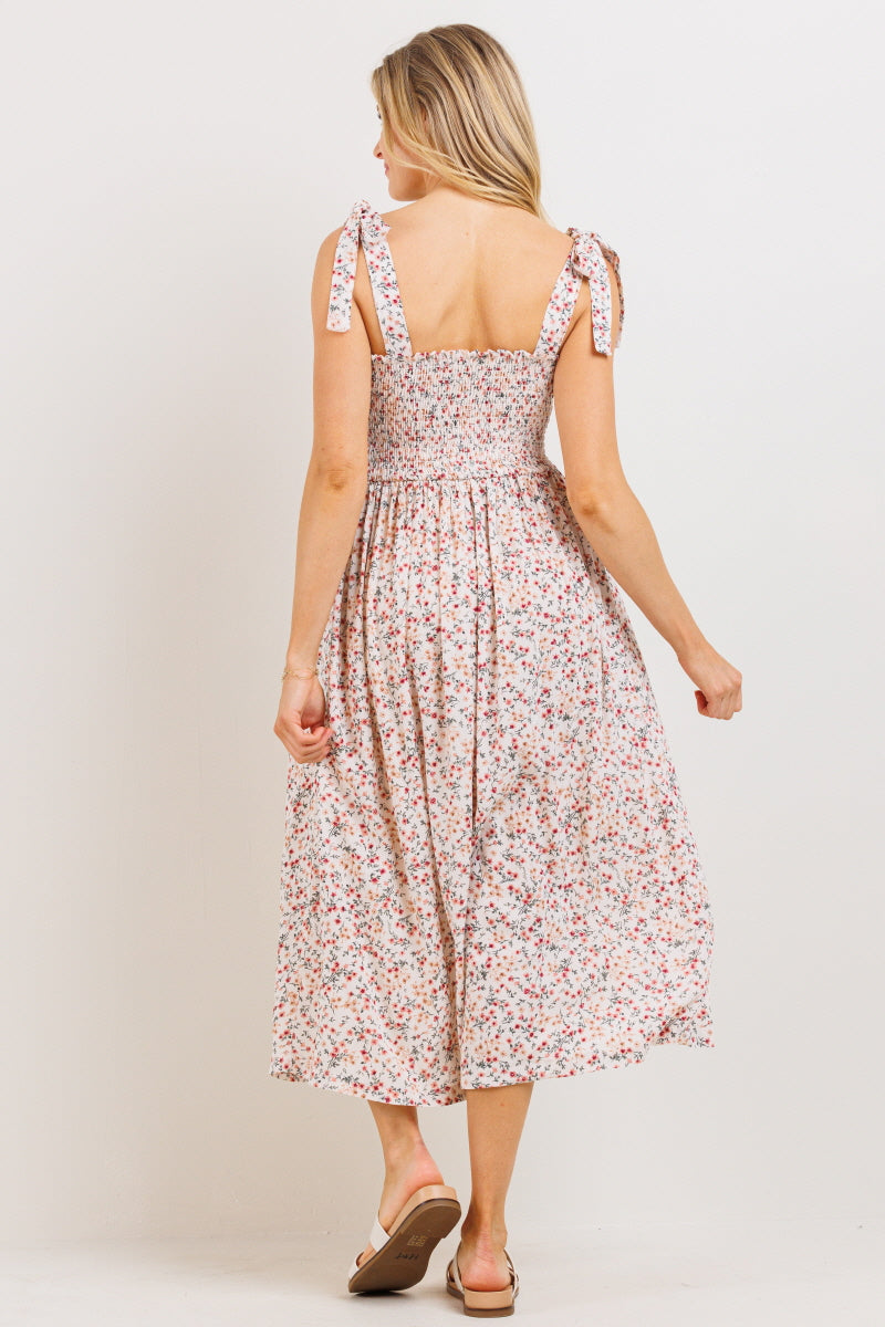 Blush Ditsy Floral Smocking Top Midi Maternity Dress