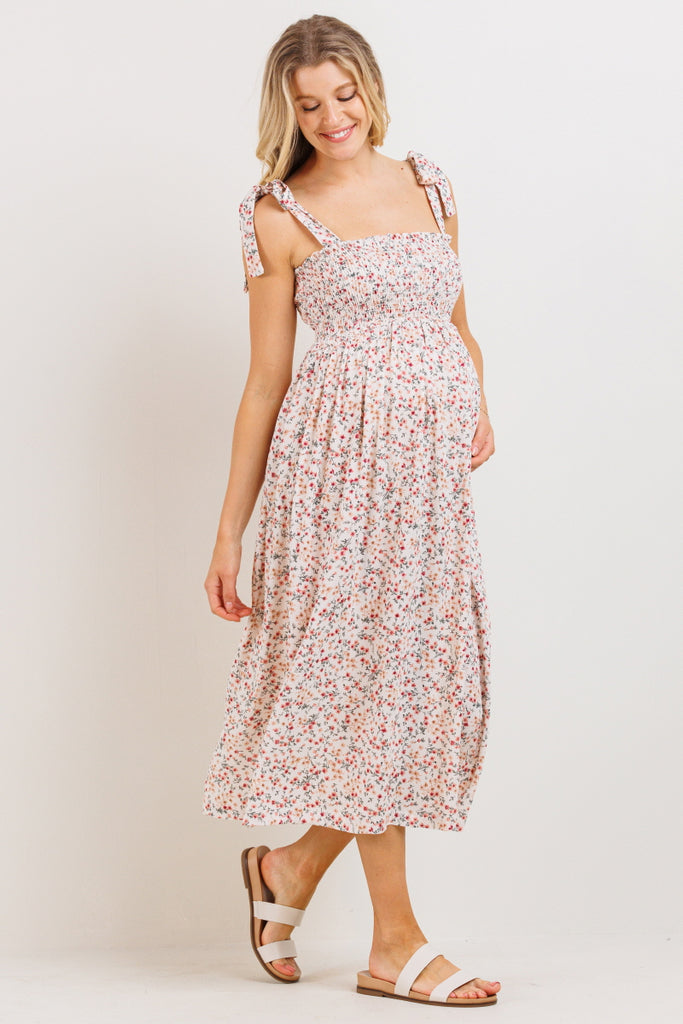 Blush Ditsy Floral Smocking Top Midi Maternity Dress