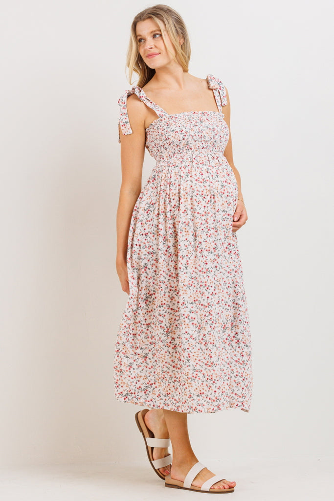 Blush Ditsy Floral Smocking Top Midi Maternity Dress