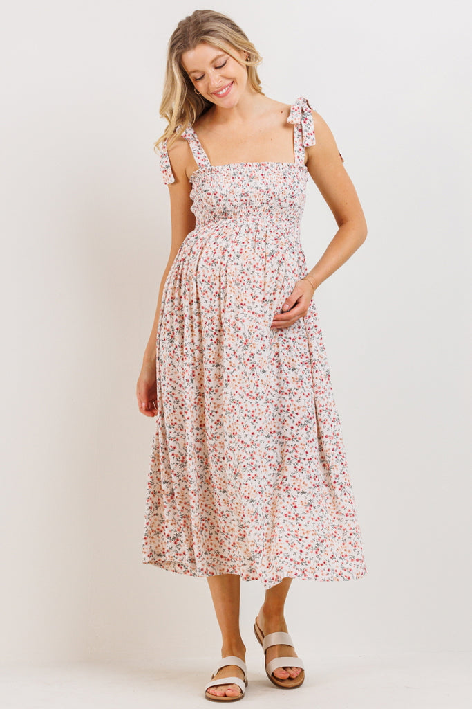 Blush Ditsy Floral Smocking Top Midi Maternity Dress