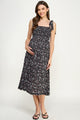 Black Ditsy Floral Smocking Top Midi Maternity Dress