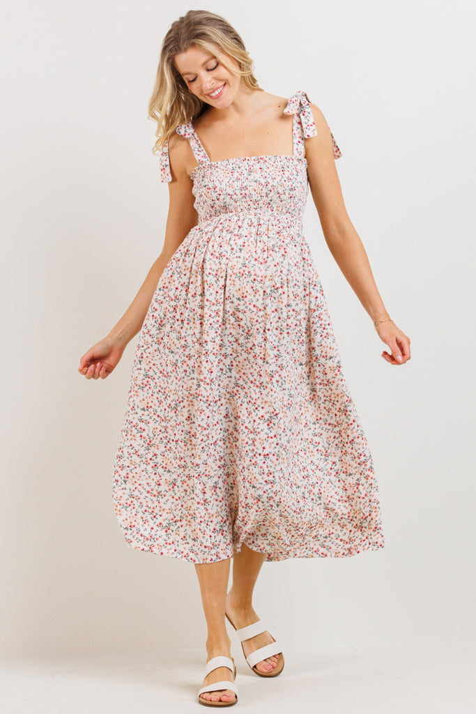 Blush Ditsy Floral Smocking Top Midi Maternity Dress