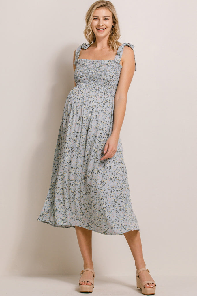 Sage Ditsy Floral Smocking Top Midi Maternity DressSage Ditsy Floral Smocking Top Midi Maternity Dress