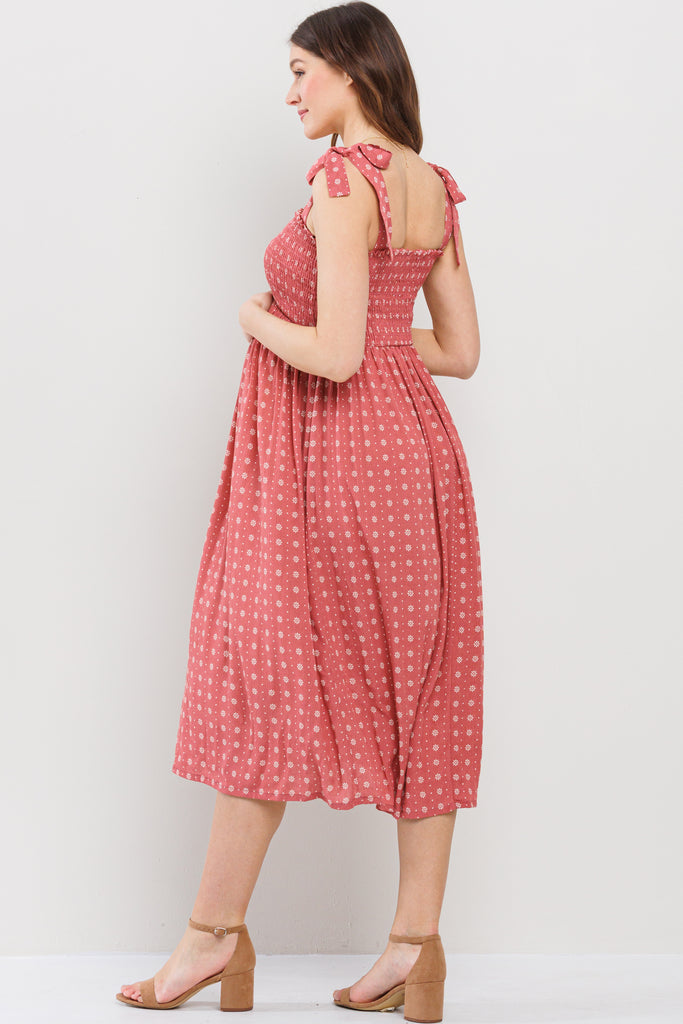 Marsala Floral Smocking Top Midi Maternity Dress