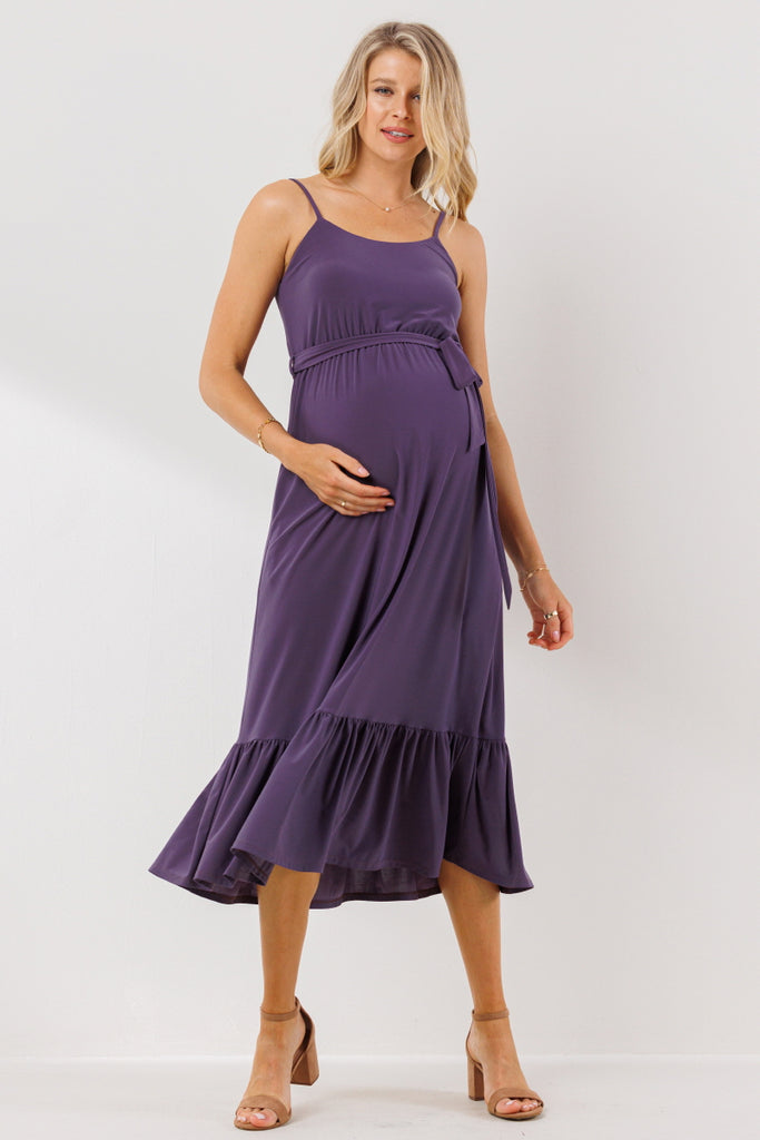 Berry Waist Tie Camisole Ruffle Finish Maternity Dress