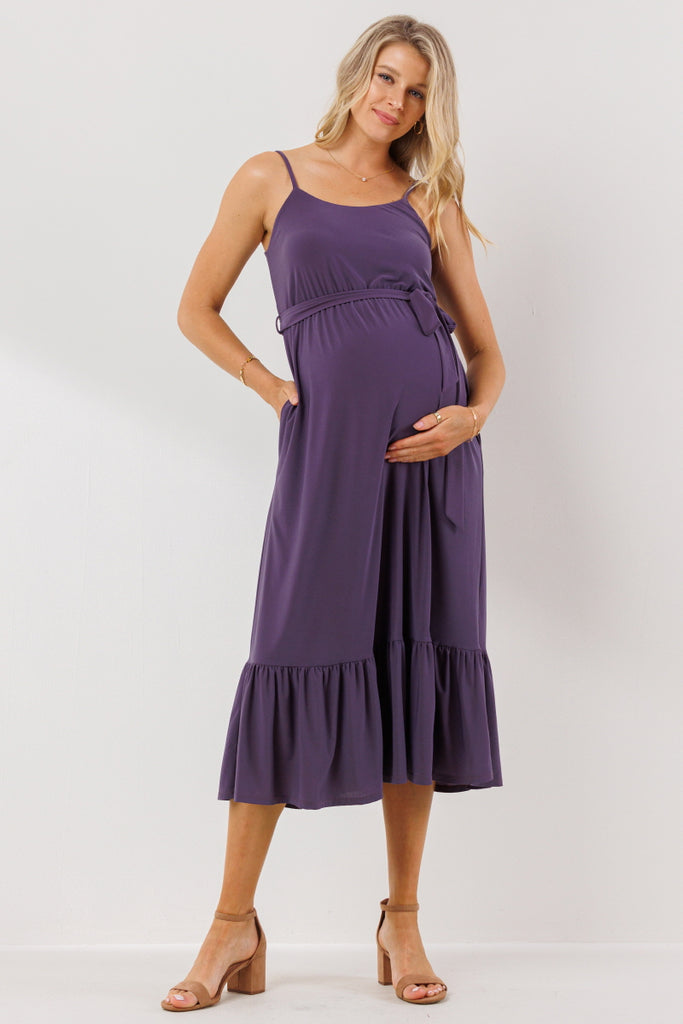 Berry Waist Tie Camisole Ruffle Finish Maternity Dress