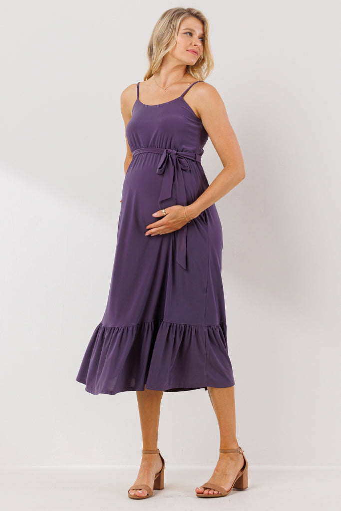 Berry Waist Tie Camisole Ruffle Finish Maternity Dress