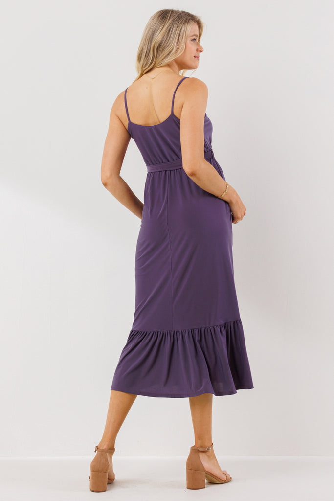 Berry Waist Tie Camisole Ruffle Finish Maternity Dress