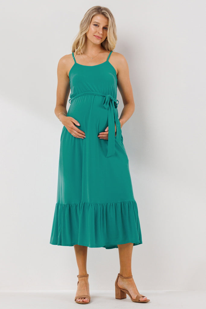 Turquoise Waist Tie Camisole Ruffle Finish Maternity Dress