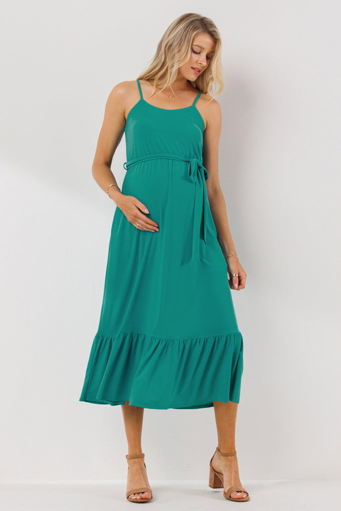 Turquoise Waist Tie Camisole Ruffle Finish Maternity Dress