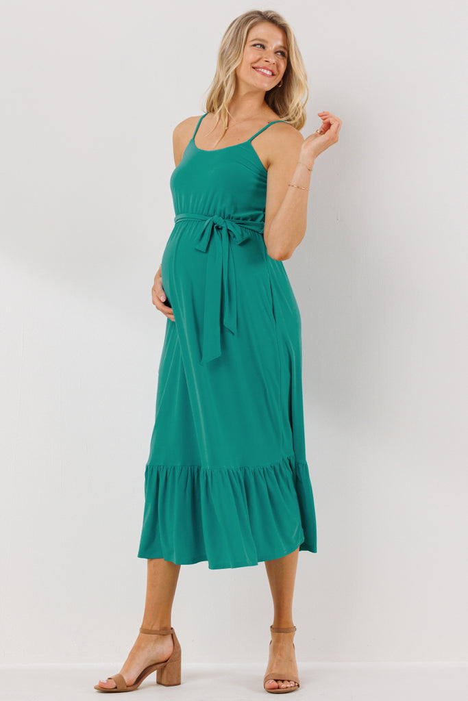 Turquoise Waist Tie Camisole Ruffle Finish Maternity Dress